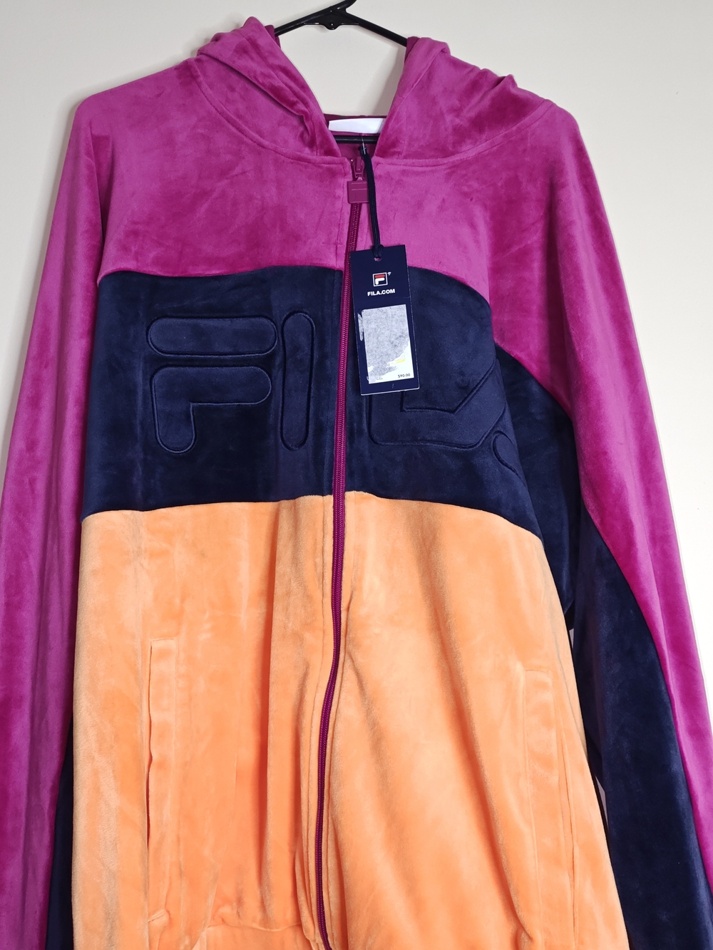 FILA Men's Colorblock Hooded Zip Jacket - Pink/Blue/Orange 4XL NWT